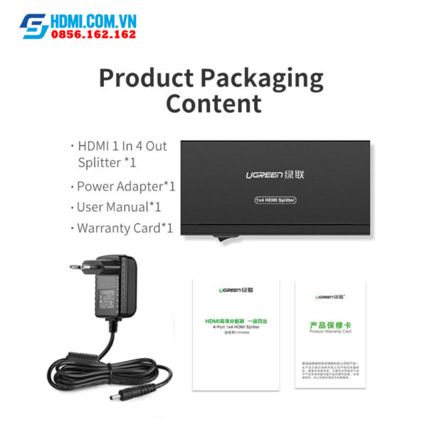 Bộ chia HDMI 1 ra 4 UGREEN 40202 hỗ trợ 4K